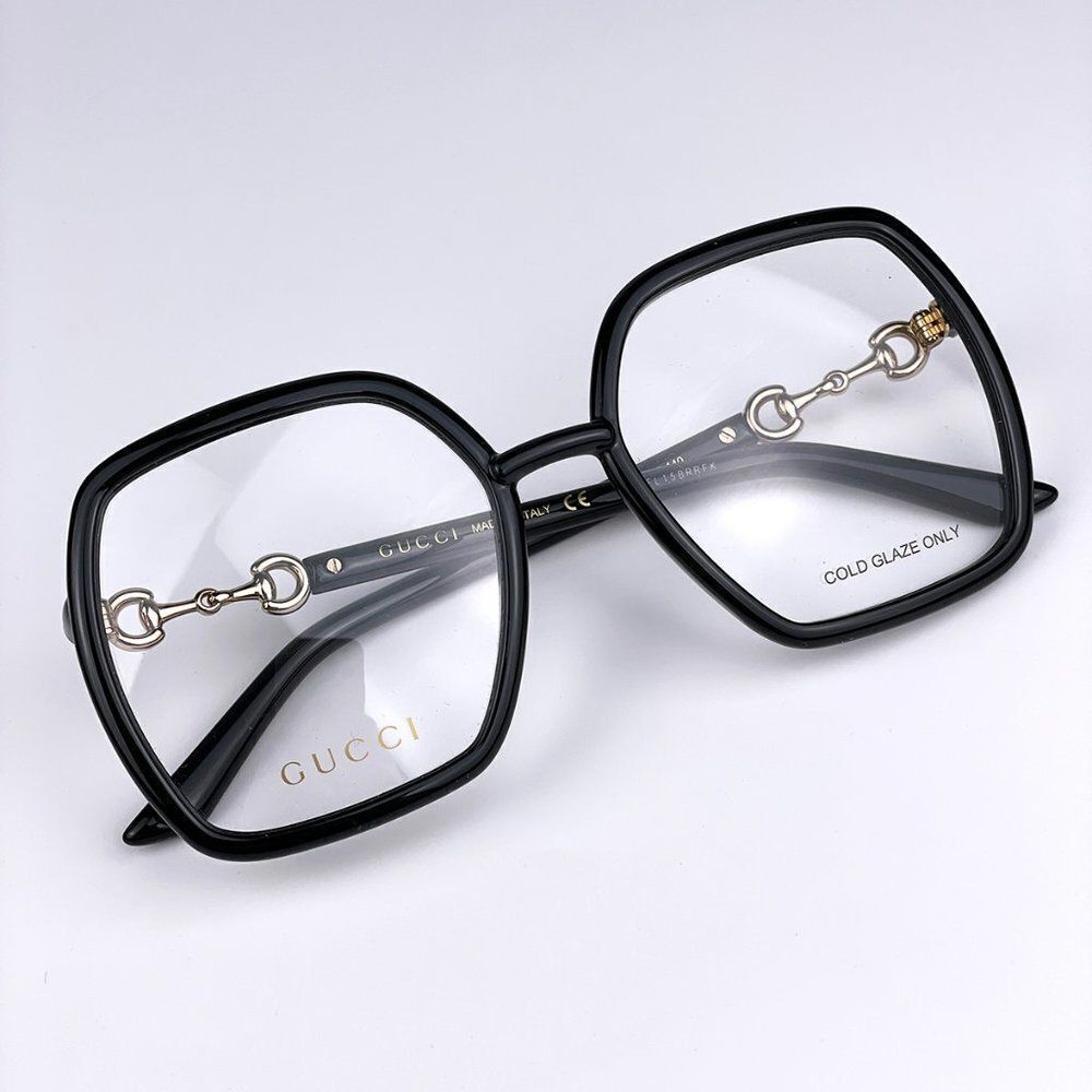 NEW Gucci GG0890O 001 Black Rectangle Oversized Women Eyeglasses
